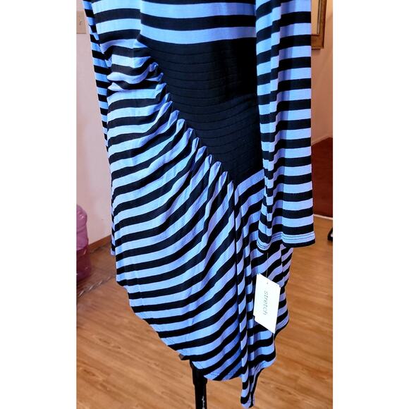 ECI NY Retro Striped Asymmetrical Hem Dress XL Stretch Blue Black 80s 90s Y2K - Picture 2 of 10